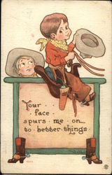 Your Face Spurs me on to Better Things Cowboy Kids Postcard Postcard