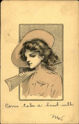 Woman Carrying Gun Postcard