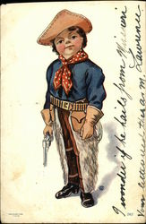 Little Boy Wearing Cowboy Gear and Holding a Gun Cowboy Western Postcard Postcard