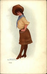 Cow Girl in Brown Skirt, Yellow Shirt and Wide-Brimmed Brown Hat Postcard