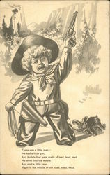 Drawing of boy dressed as cowboy, holding pistol Postcard