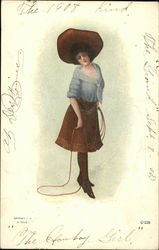 Cow Girl Holds Rope Cowboy Western Postcard Postcard