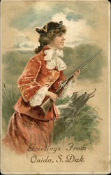 Woman Hunting with Gun & Dog Postcard