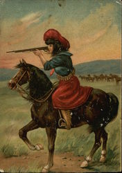 Cow Girl Holding Gun Riding a Horse Postcard