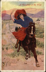 "A Daughter of the West" - Cowgirl with Lasso on Horseback Cowboy Western Postcard Postcard