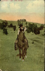 Looking for the Herd- Cowgirl on Brown Horse Cowboy Western Postcard Postcard