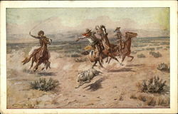 Cowboys Trying to Rope Coyote Cowboy Western Postcard Postcard