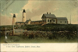 Twin Lighthouses, Baker's Island Salem, MA Postcard Postcard