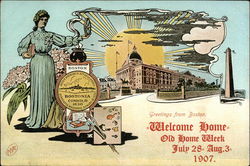 Greetings from Boston, Welcome Home Old Home Week July 28 Aug. 3, 1907 Massachusetts Postcard Postcard