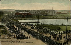 Going to the Harvard-Yale Game showing the Stadium Cambridge, MA Postcard Postcard