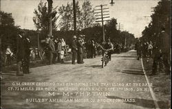 G.M. Green Crossing the Finishing Line Traveling at the Rate of 71 Miles Per Hour Waltham, MA Postcard Postcard