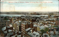 General View Showing New West Boston Bridge Massachusetts Postcard Postcard