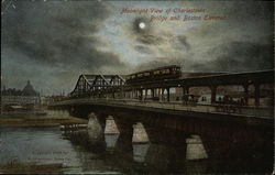 Charlestown Bridge and Boston Elevated - Moonlight View Postcard