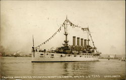 Cruiser Washington Anchored in Seattle Harbor Postcard