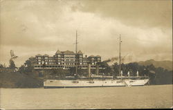 Ship Docked In Front of Large Estate Boats, Ships Postcard Postcard