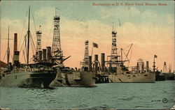 Battleships in U.S. Navy Yard Boston, MA Postcard Postcard