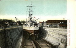 U.S. Battleship Missouri in Dry Dock, Charlestown Navy Yard Boston, MA Battleships Postcard Postcard