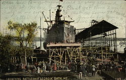 Launching Battleship "Georgia" Bath, ME Postcard Postcard