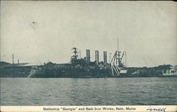 Battleship Georgia and Bath Iron Works Maine Postcard Postcard