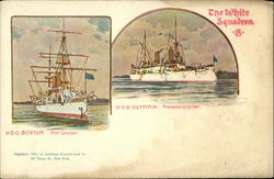 The White Squadron, USS Boston Prot. Cruiser, USS Olympia, Protected Cruiser Battleships Postcard Postcard