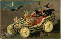 pumpkin rider with cat-halloween Postcard Postcard