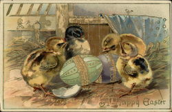 A Happy Easter with Baby Chicks and Embellished Eggs Postcard