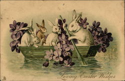 Loving Easter Wishes - With Bunnies in a Row Boat Postcard