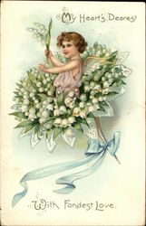 Cupid on Lily of the Valley Bouquet Postcard Postcard