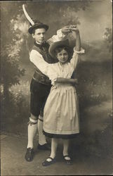 Two European Children Posing in Dance Move Postcard Postcard