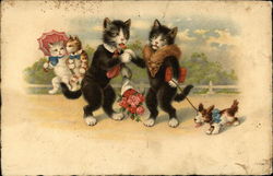 Male Cat Bringing Roses to Female Cat Postcard