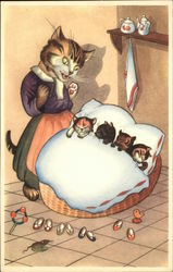 Mamma Cat singing a Lullaby to her Kittens Cats Postcard Postcard