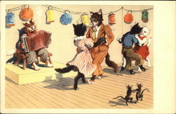 Cats Dancing to Accordion Music Postcard Postcard