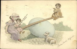 Children Riding Teeter Totter on Egg Postcard