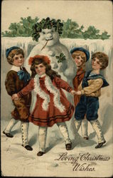 Loving Christmas Wishes with Snowman and Children Snowmen Postcard Postcard