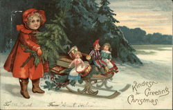 Kindest Greeting for Christmas with Child, Toys and Tree in the Snow Postcard