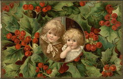 Children with Holly and Berries Postcard Postcard