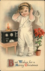 Best Wishes for a Merry Christmas with Child and Ham Radio Children Postcard Postcard