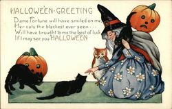 Halloween Greeting Dame Fortune Will Have Smiled on me, Her Cats the Blackest Ever Seen Postcard Postcard