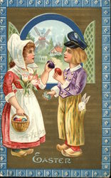 Easter with Dutch Children and Colored Eggs With Children Postcard Postcard