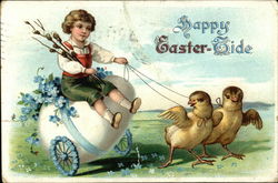 Happy Easter-Tide with Egg Cart, Boy and Chicks Postcard