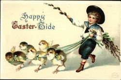 Happy Easter-Tide with Chicks and Young Boy Postcard Postcard