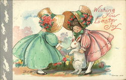 Wishing You Easter Joy with Sunbonnet Girls and Bunny Postcard