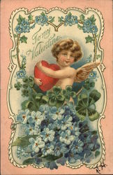 To My Valentine-heart,cupid and flowers Postcard Postcard