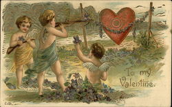 To My Valentine with Cupids and Heart Target Postcard Postcard