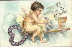 To My Valentine - Cherub with Heart Key Postcard