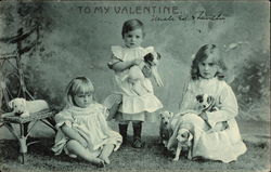 To My Valentine - Photograph of Little Girls with Puppies Children Postcard Postcard