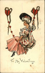 To My Valentine with Woman Swinging on Hearts Postcard