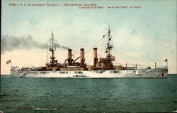 1304 - U. S. battleship "Kansas." Postcard