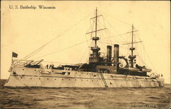 US Battleship Wisconsin at Sea Battleships Postcard Postcard