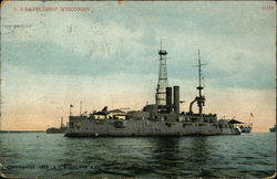 USS Battleship Wisconsin on the Water Battleships Postcard Postcard